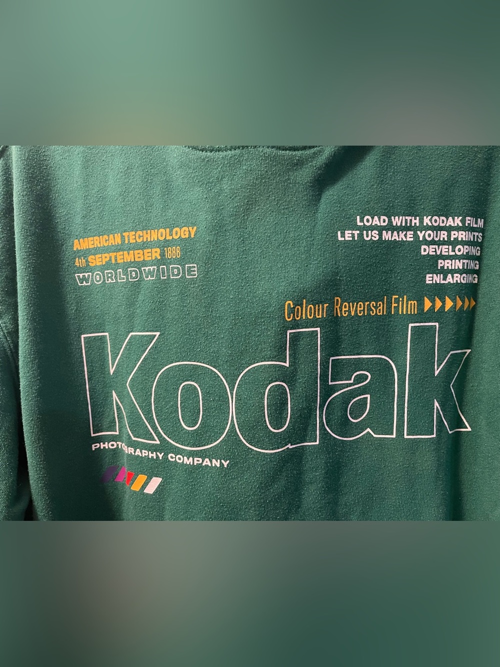 Kodak Photography Graphic Hoodie Adult Size L Green Retro Sweatshirt Y2K Style - Picture 2 of 4